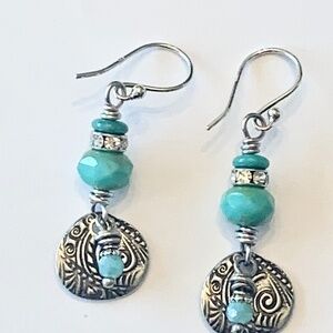 Blue Czech Glass Earrings, New